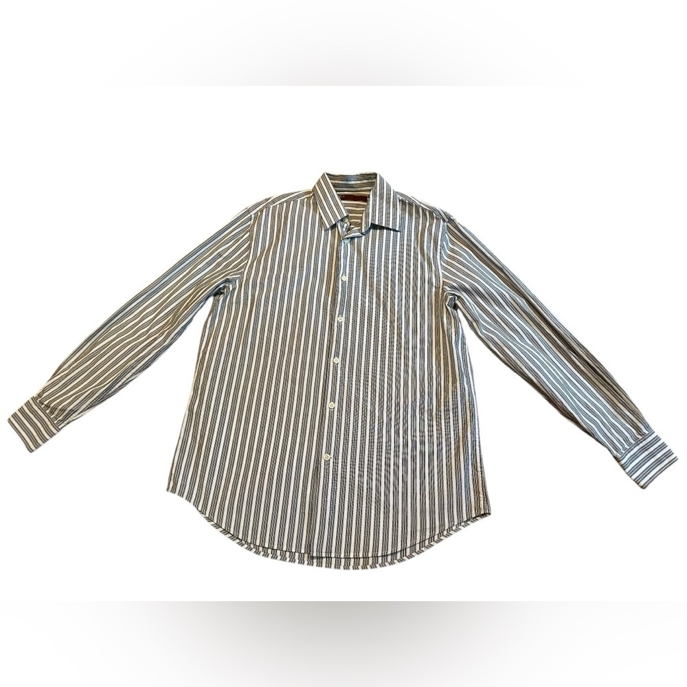 Perry Ellis Grey Striped Button Down Mens M - Picture 2 of 7